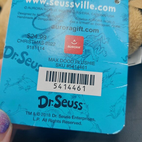 NWT 2022 Dr Seuss 12" How The Grinch Stole Christmas MAX Dog Plush Toy Aurora - Picture 4 of 6